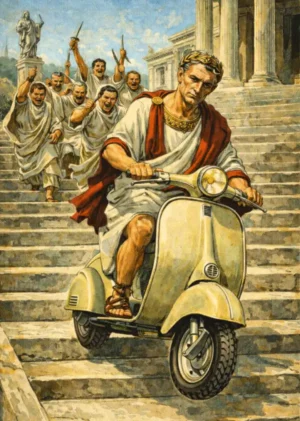 Caesar being chased by the Senate