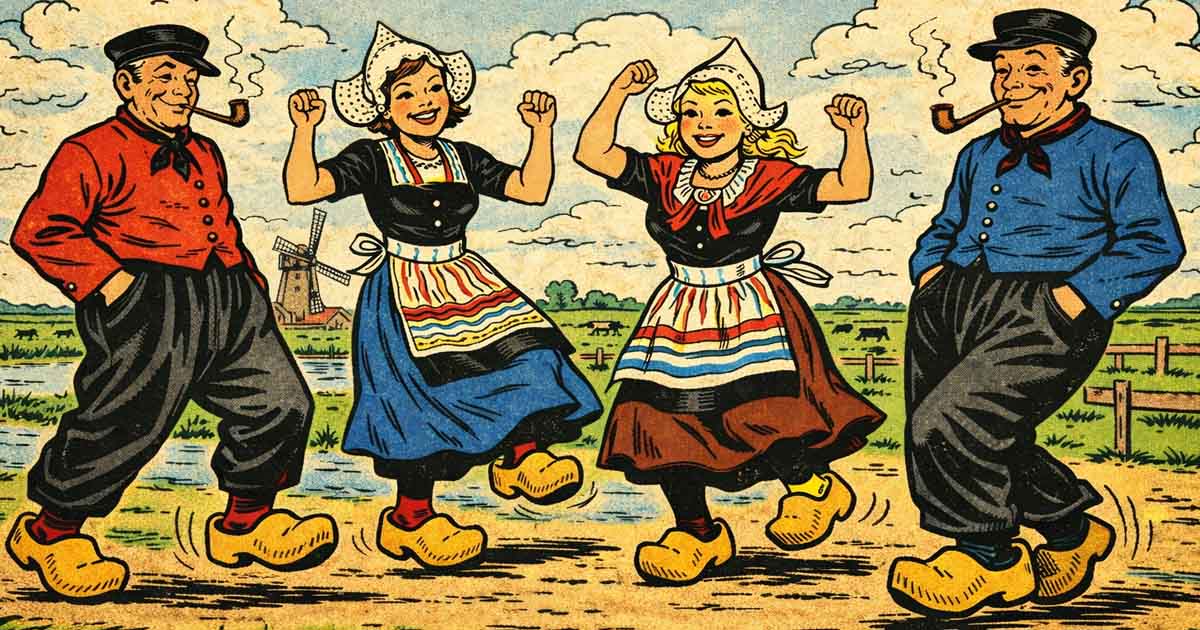 Dutch people dancing in traditional clothing